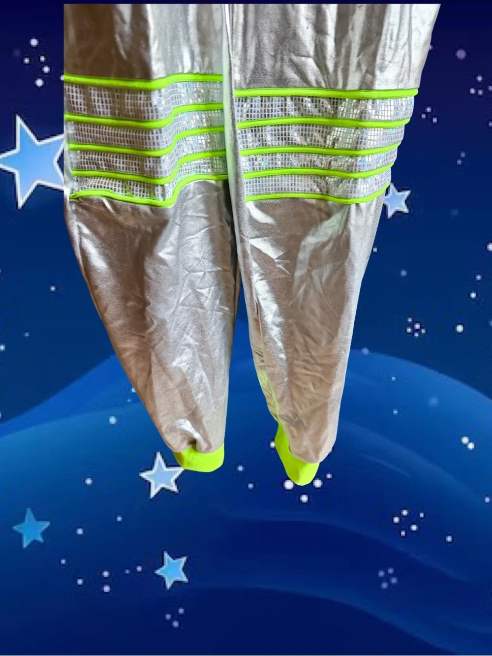 Retired Spirit Silver and Neon Green Kids Galaxy Jumpsuit Costume Child Size Lg